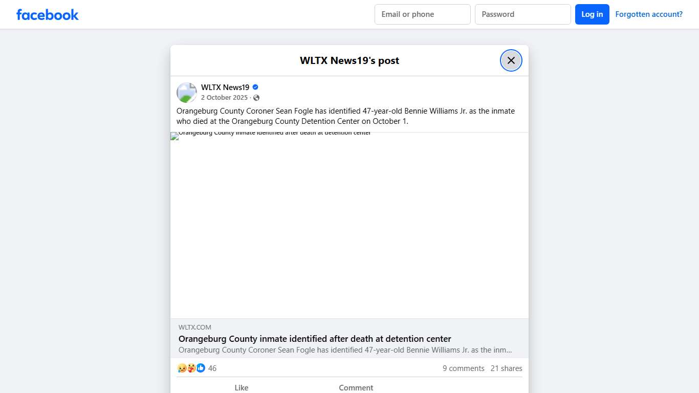 WLTX News19 - Orangeburg County Coroner Sean Fogle has... | Facebook