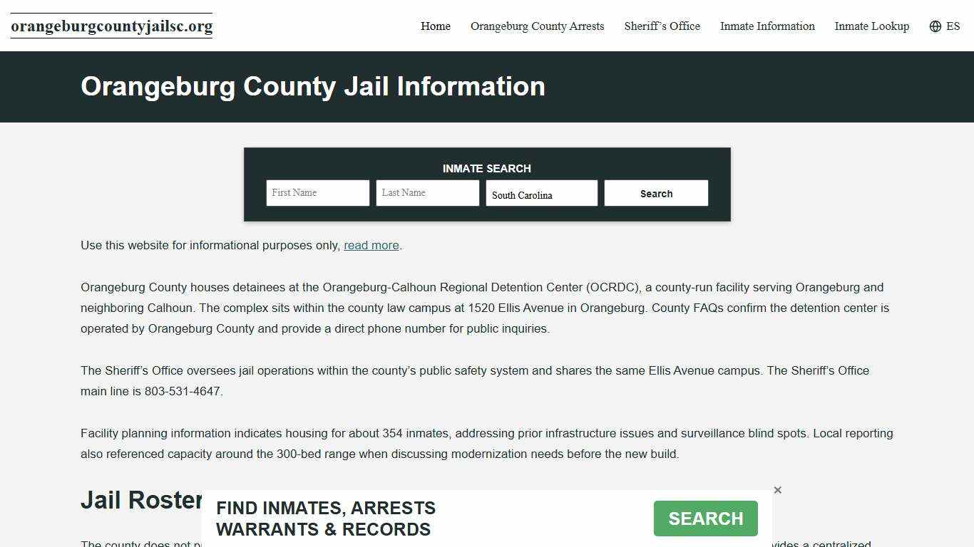Orangeburg County, SC Jail Roster, Inmate Info